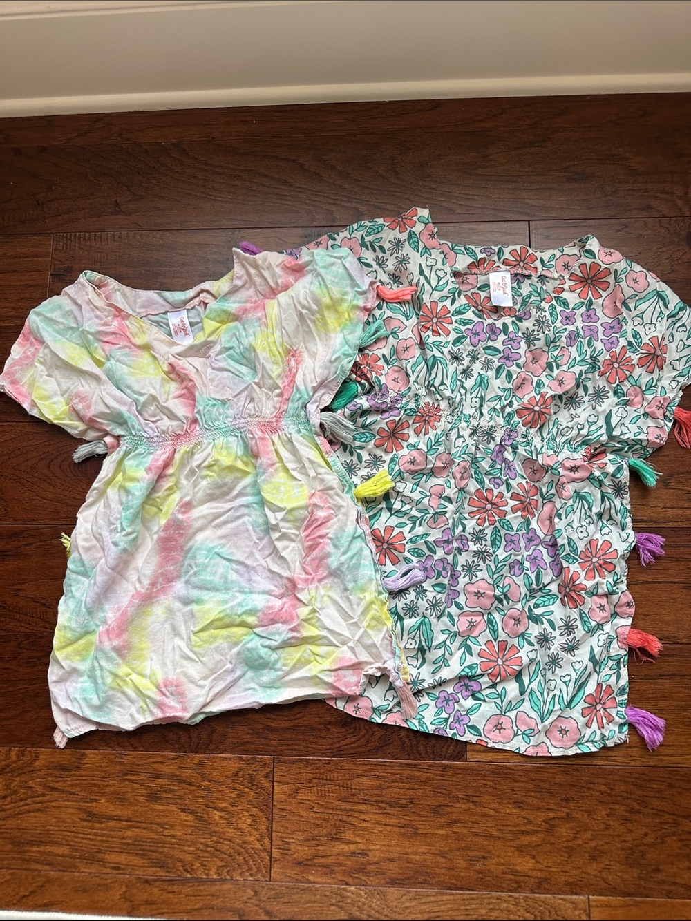 Girls' Floral & Tie-Dye Swimsuit Cover-Up with Tassels